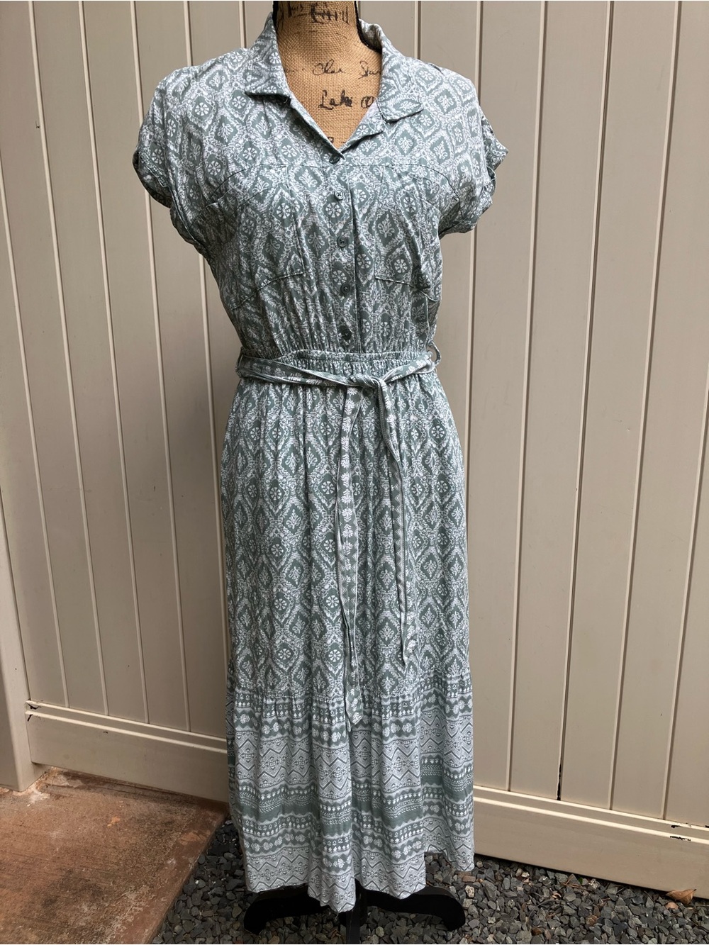 Lucky Brand sage shirt dress small summer garden girl